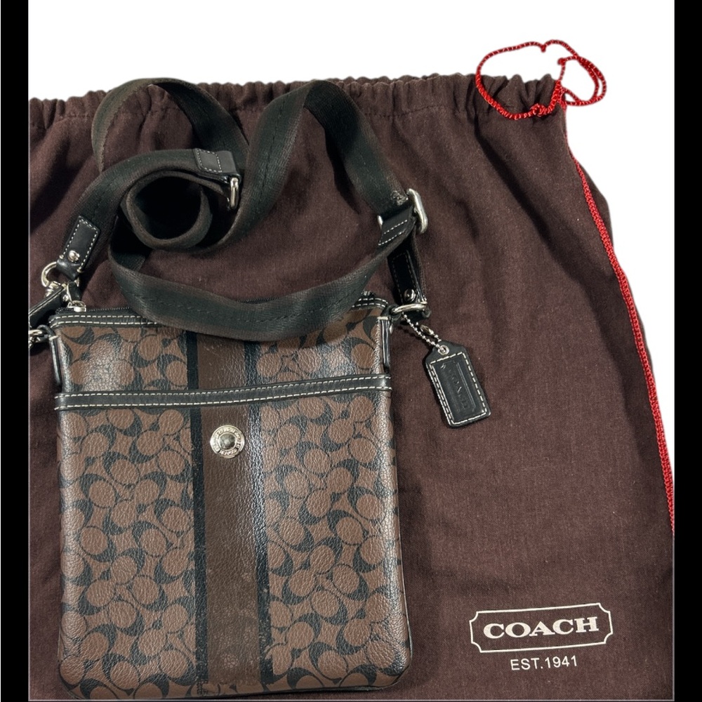 Coach Signature Heritage Stripe North South Swingpack Crossbody w/ Dust Bag